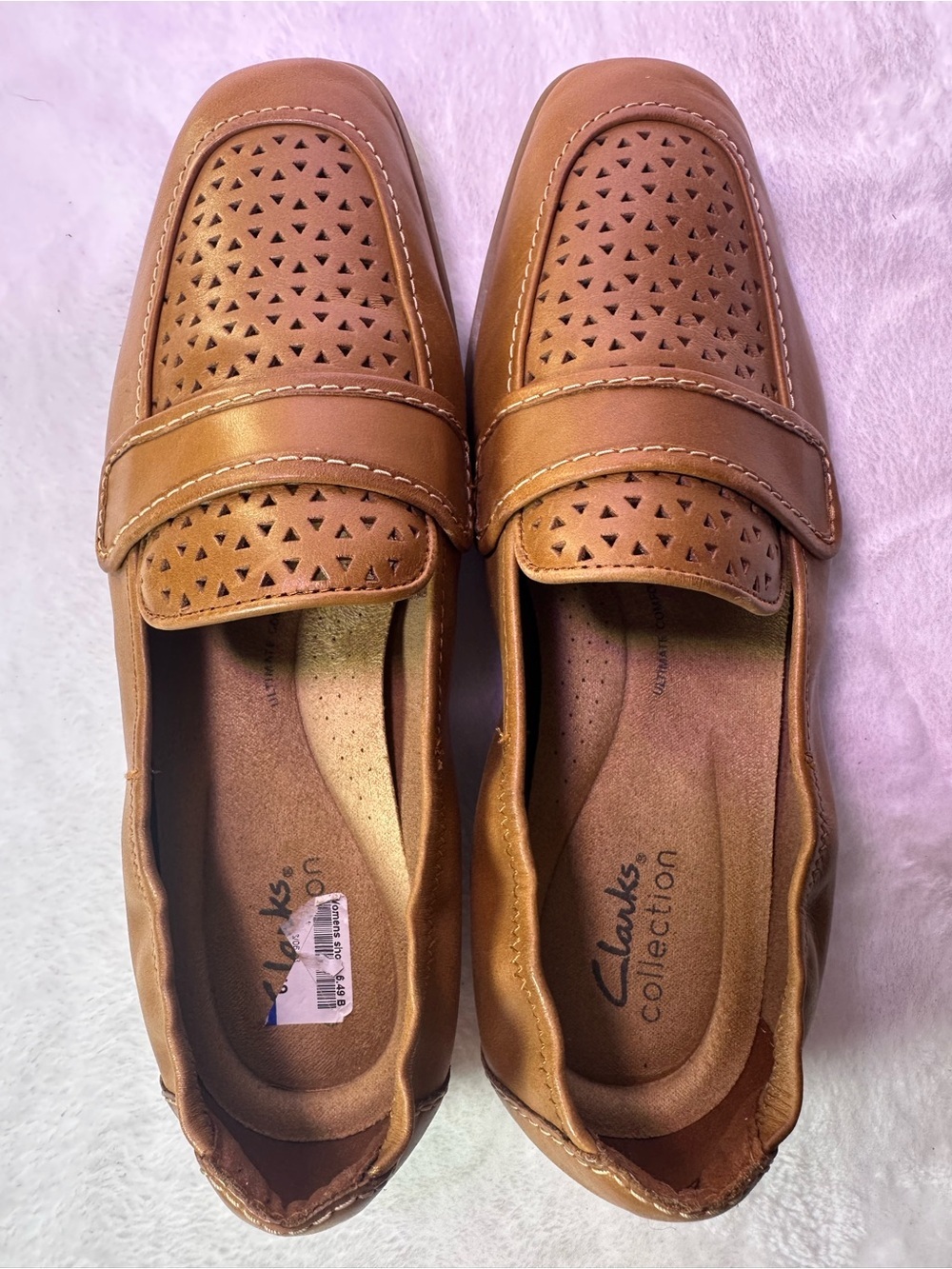 Clarks Women's Perforated Leather Penny Loafers in Tan - Picture 8 of 9